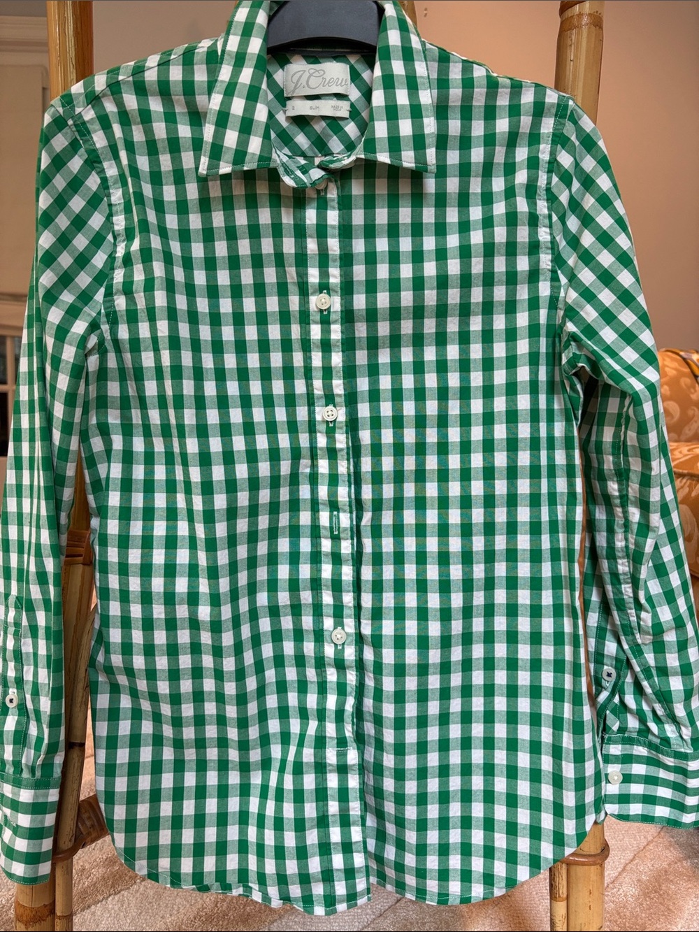 J. Crew Green and White Gingham Women’s Button-Down Shirt